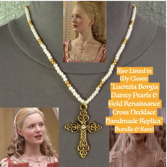 Lucrezia Borgia Double Natural Pearl Gold Renaissance Earrings Handmade Replicas - Picture 14 of 14